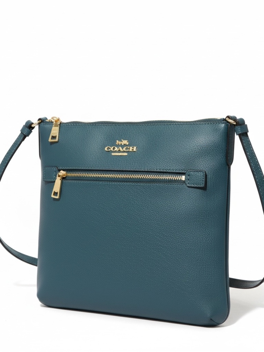 Coach Teal Blue Crossgrain Leather Crossbody File Bag C1556 New